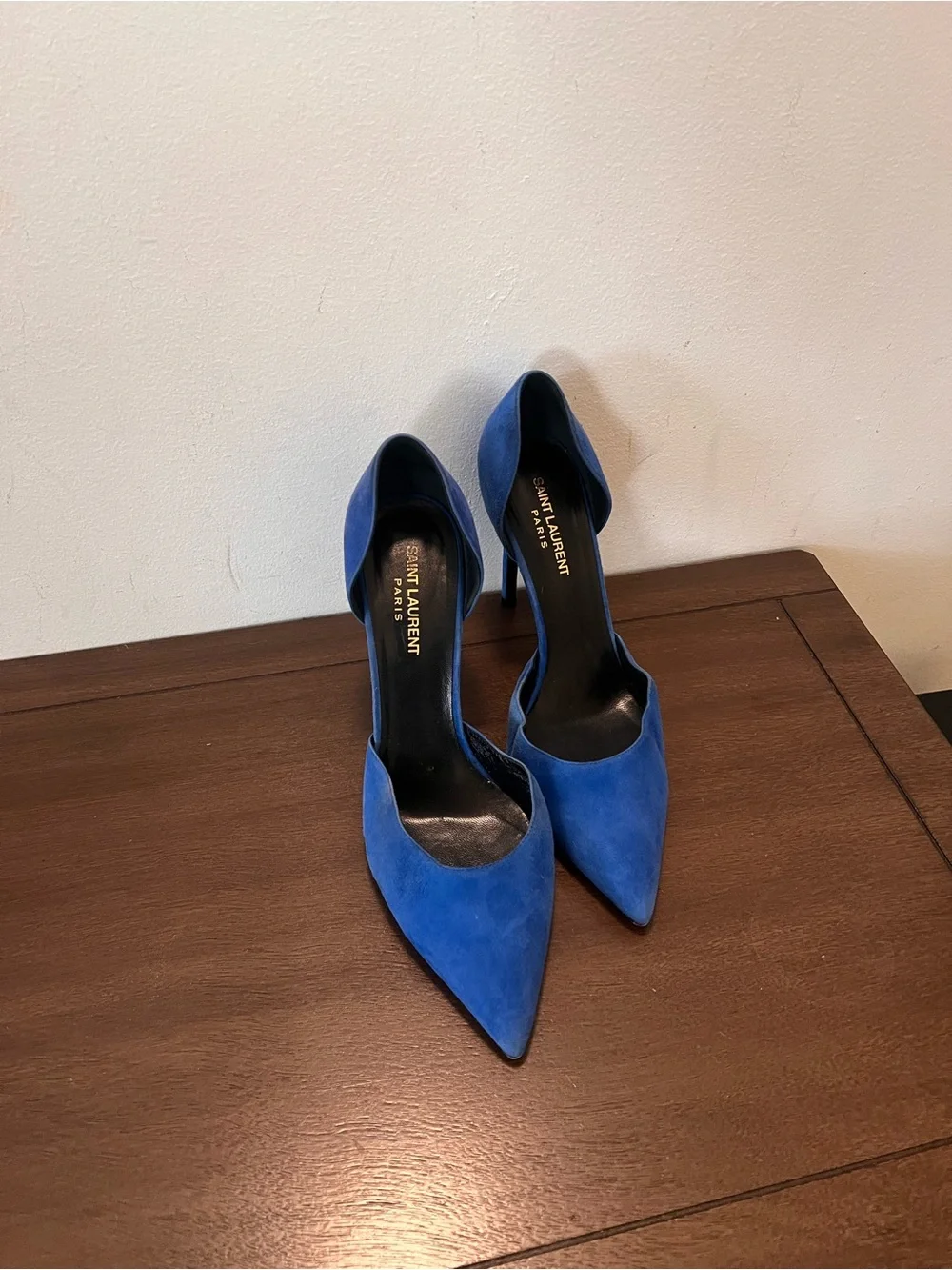 Saint Laurent Cobalt Blue Suede Pointed D'Orsay Heels - Picture 4 of 6